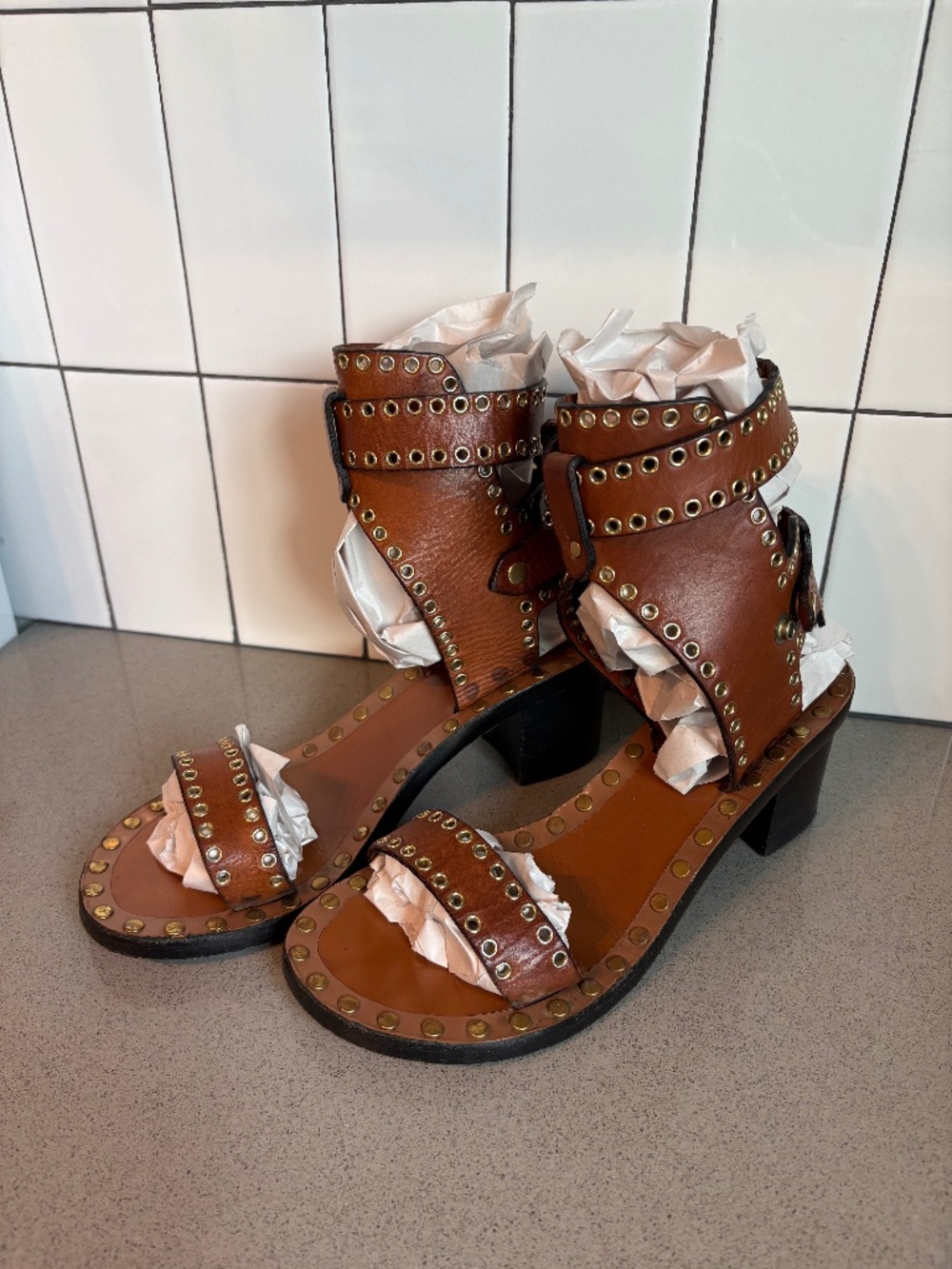 Isabel Marant “Jaeryn” brown leather gladiator sandals  - size 38 /8